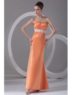 Satin Strapless Ankle-Length Column Embroidered Prom Dress