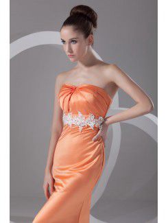 Satin Strapless Ankle-Length Column Embroidered Prom Dress