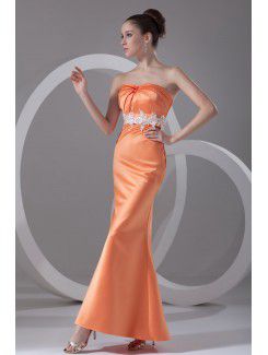 Satin Strapless Ankle-Length Column Embroidered Prom Dress