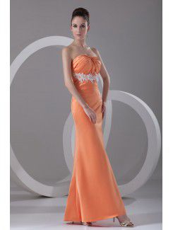 Satin Strapless Ankle-Length Column Embroidered Prom Dress