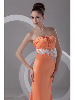 Satin Strapless Ankle-Length Column Embroidered Prom Dress