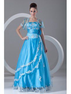 Net Strapless Floor Length A-line Embroidered Prom Dress with Jacket