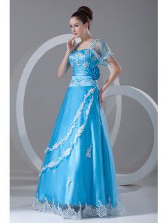 Net Strapless Floor Length A-line Embroidered Prom Dress with Jacket