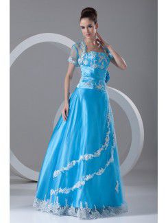 Net Strapless Floor Length A-line Embroidered Prom Dress with Jacket