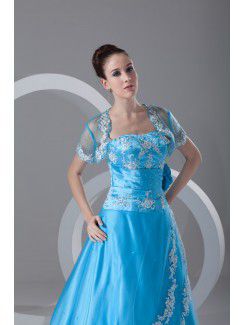 Net Strapless Floor Length A-line Embroidered Prom Dress with Jacket