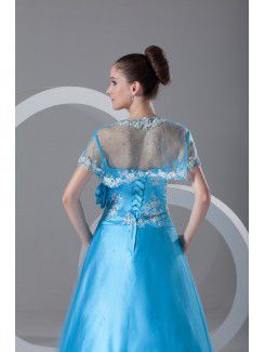 Net Strapless Floor Length A-line Embroidered Prom Dress with Jacket