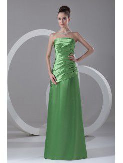 Satin Strapless Floor Length A-line Directionally Ruched Prom Dress