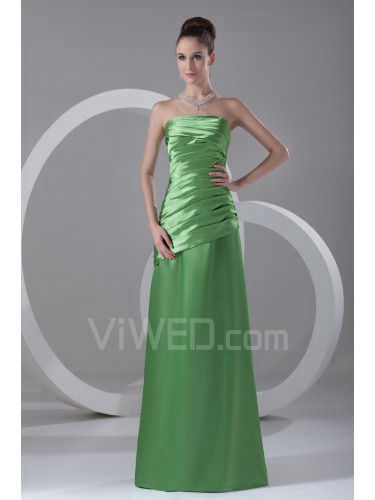 Satin Strapless Floor Length A-line Directionally Ruched Prom Dress