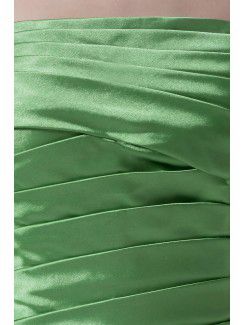 Satin Strapless Floor Length A-line Directionally Ruched Prom Dress