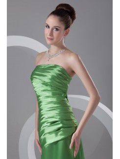 Satin Strapless Floor Length A-line Directionally Ruched Prom Dress