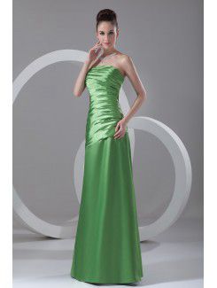 Satin Strapless Floor Length A-line Directionally Ruched Prom Dress