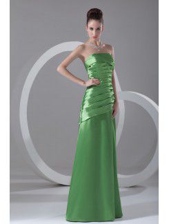 Satin Strapless Floor Length A-line Directionally Ruched Prom Dress