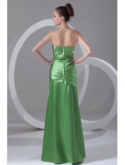 Satin Strapless Floor Length A-line Directionally Ruched Prom Dress