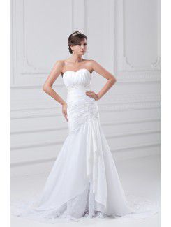 Taffeta Sweetheart Sweep Train Sheath Embroidered Wedding Dress