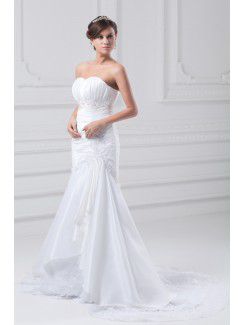 Taffeta Sweetheart Sweep Train Sheath Embroidered Wedding Dress