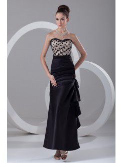 Satin Sweetheart Ankle-Length Sheath Directionally Ruched Prom Dress