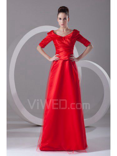 Satin and Net Portrait Floor Length A-line Half-Sleeves Prom Dress