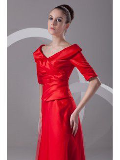 Satin and Net Portrait Floor Length A-line Half-Sleeves Prom Dress