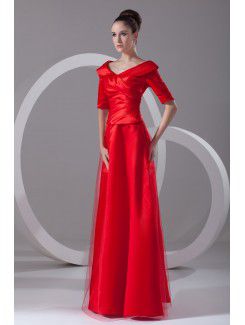 Satin and Net Portrait Floor Length A-line Half-Sleeves Prom Dress