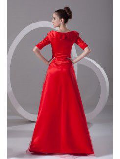 Satin and Net Portrait Floor Length A-line Half-Sleeves Prom Dress