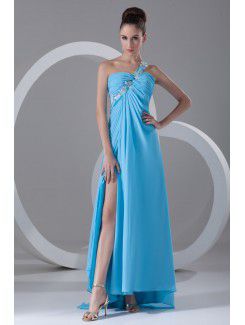 Chiffon One-Shoulder Ankle-Length Column Embroidered Prom Dress