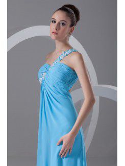 Chiffon One-Shoulder Ankle-Length Column Embroidered Prom Dress