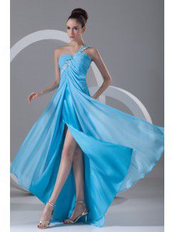 Chiffon One-Shoulder Ankle-Length Column Embroidered Prom Dress