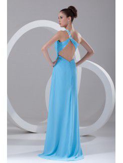 Chiffon One-Shoulder Ankle-Length Column Embroidered Prom Dress