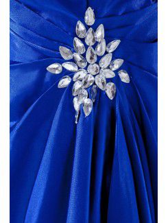 Satin Scoop Floor Length A-line Directionally Ruched Prom Dress