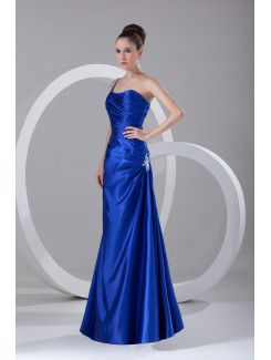 Satin Scoop Floor Length A-line Directionally Ruched Prom Dress