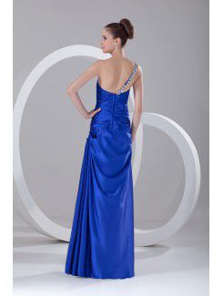 Satin Scoop Floor Length A-line Directionally Ruched Prom Dress