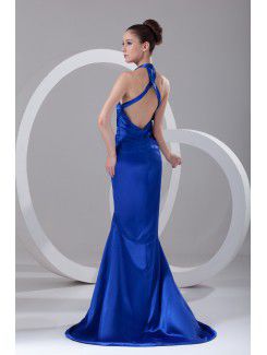 Satin V-Neck Sweep Train Mermaid Prom Dress