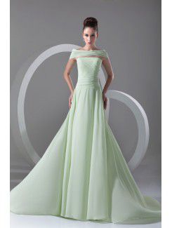 Chiffon Strapless Chapel Train Corset Prom Dress