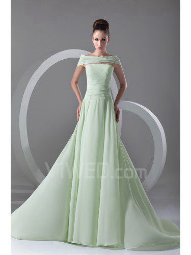 Chiffon Strapless Chapel Train Corset Prom Dress