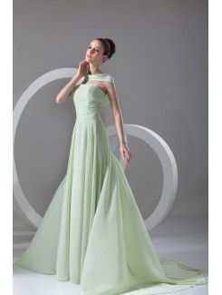 Chiffon Strapless Chapel Train Corset Prom Dress