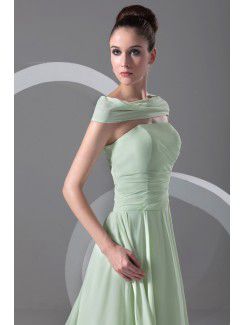 Chiffon Strapless Chapel Train Corset Prom Dress