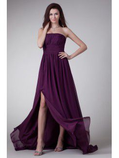 Chiffon Strapless Sweep Train Corset Prom Dress