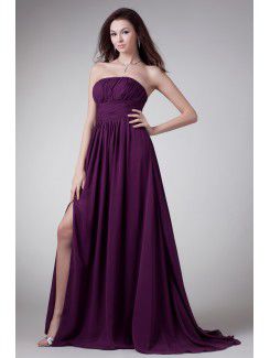 Chiffon Strapless Sweep Train Corset Prom Dress