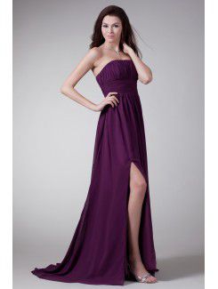 Chiffon Strapless Sweep Train Corset Prom Dress