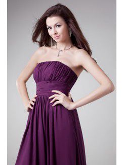 Chiffon Strapless Sweep Train Corset Prom Dress