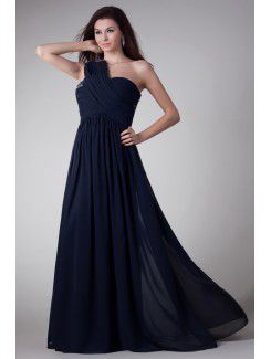 Chiffon One-Shoulder Floor Length Column Embroidered Prom Dress