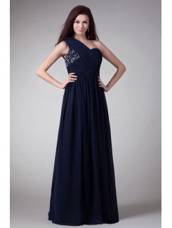 Chiffon One-Shoulder Floor Length Column Embroidered Prom Dress