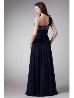 Chiffon One-Shoulder Floor Length Column Embroidered Prom Dress