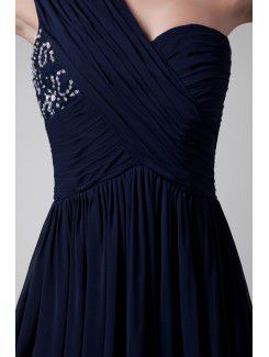 Chiffon One-Shoulder Floor Length Column Embroidered Prom Dress