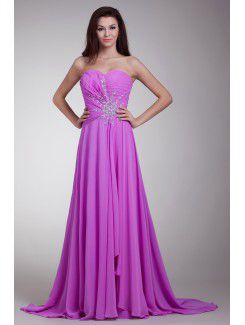 Chiffon Sweetheart Sweep Train Column Embroidered Prom Dress