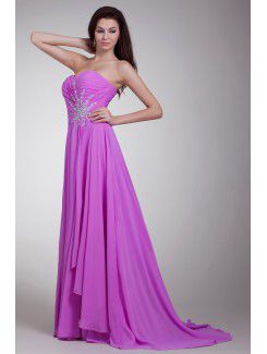 Chiffon Sweetheart Sweep Train Column Embroidered Prom Dress