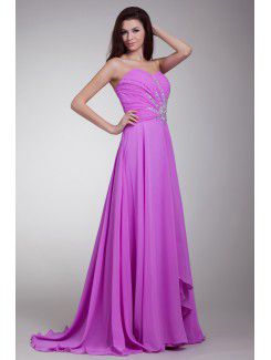 Chiffon Sweetheart Sweep Train Column Embroidered Prom Dress