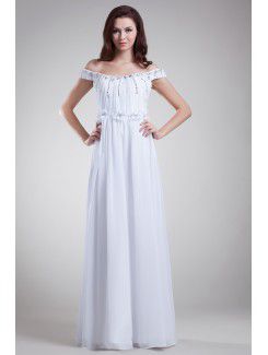 Chiffon Off-the-Shoulder Floor Length Column Embroidered Prom Dress