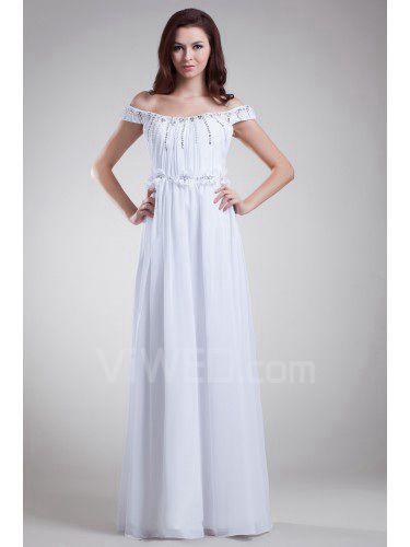 Chiffon off-the-shoulder vloer lengte kolom geborduurde galajurk