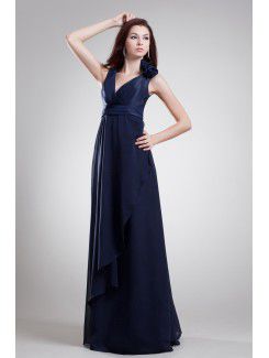 Chiffon V-Neck Floor Length Column Hand-made Flowers Prom Dress